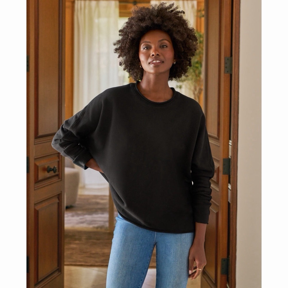 Frank & Eileen Anna Capelet Long Sleeve Black Cotton Triple Fleece Sweatshirt S